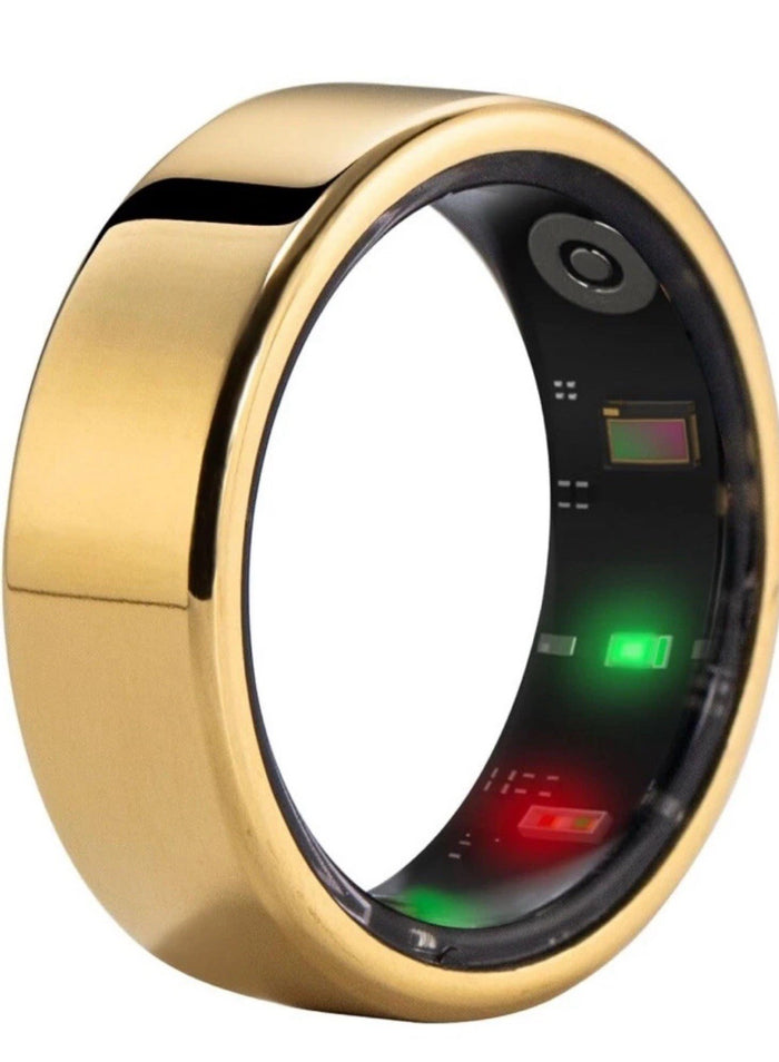 AMOVAN FIT Smart Ring – Gold - Size 10 Ceramic Fitness Tracker, Heart Rate Etc0