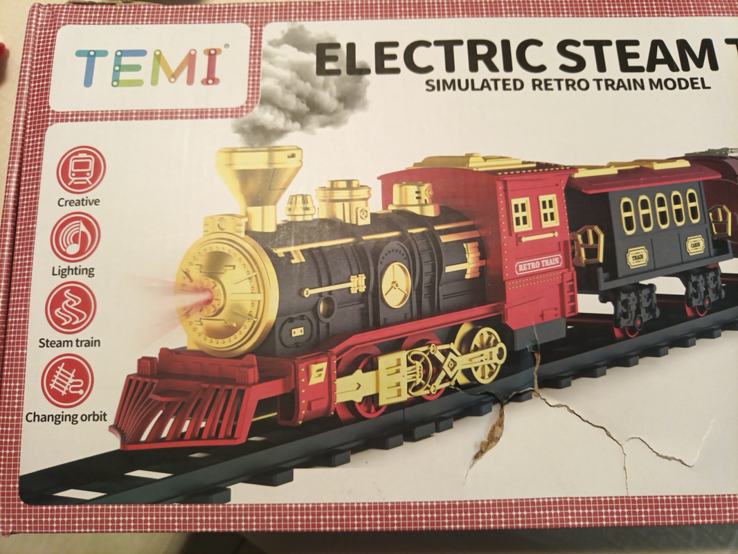 Temi Train Set Electric Steam Locomotive Engine Cargo Car Track Battery Operated1