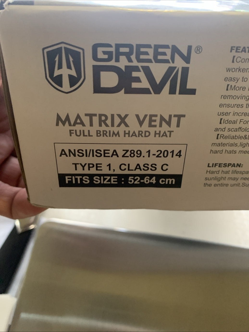 GREEN DEVIL Matrix Full Brim Hard Hat with Headlight Vented Construction Safe...0