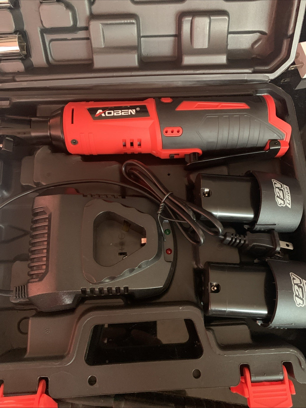 Cordless Electric Ratchet Wrench Set, 3/8" 12V Power Ratchet Tool Kit with 2 Pac0