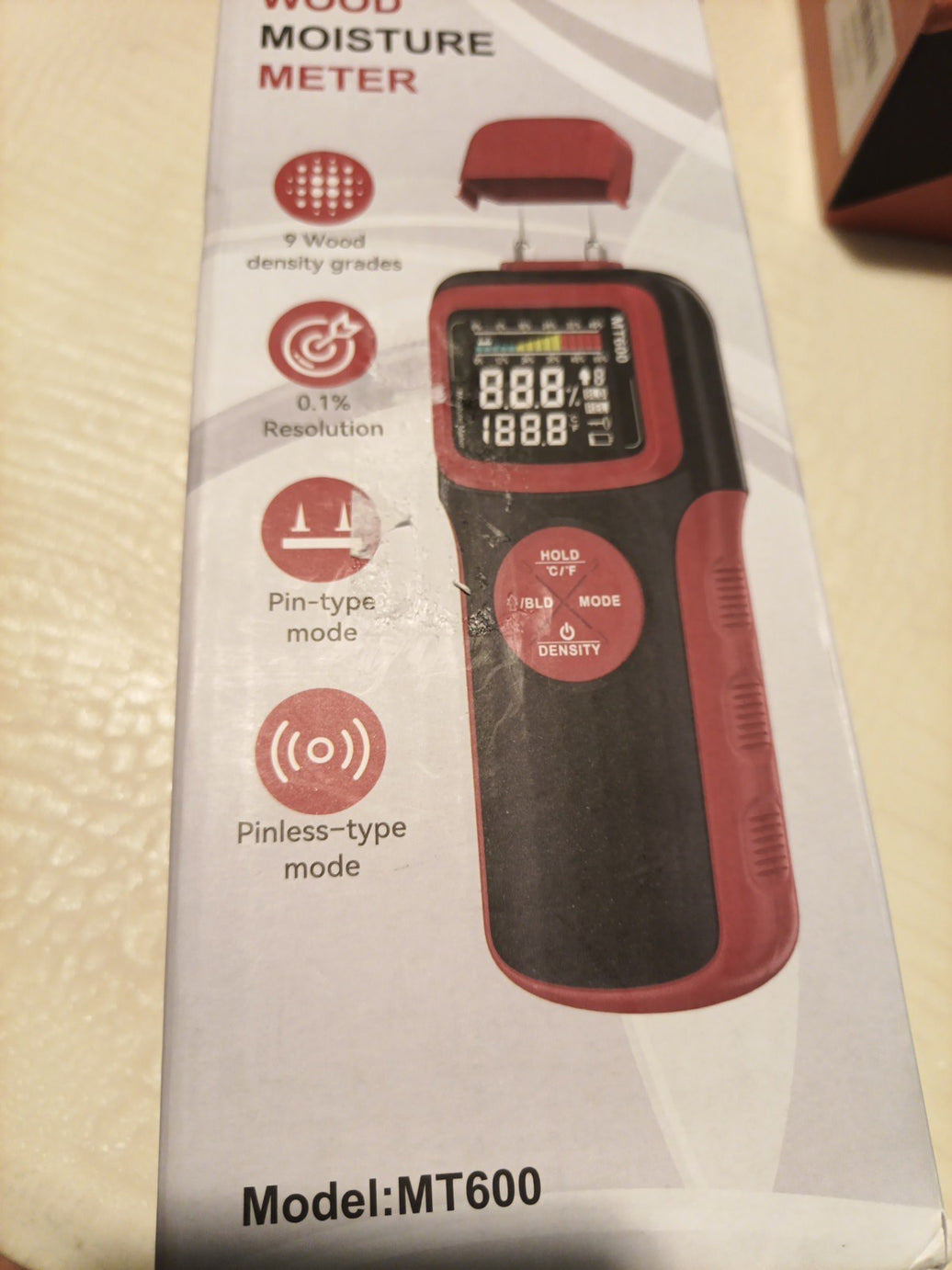 Wood Moisture Meters Pin & Pinless 2 In 1 Moisture Detector Backlit Screen _ red0