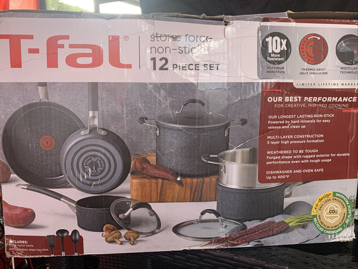 T-Fal Cookware Stone Force Nonstick Cookware Set 12 Piece See Photos0