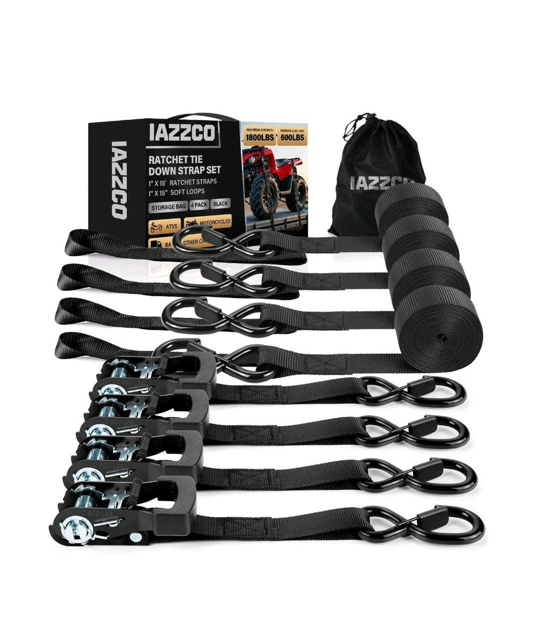 Ratchet Straps with Hook - 1 Inch x 15 Feet (1800 LB Break Strength... Fast Ship0