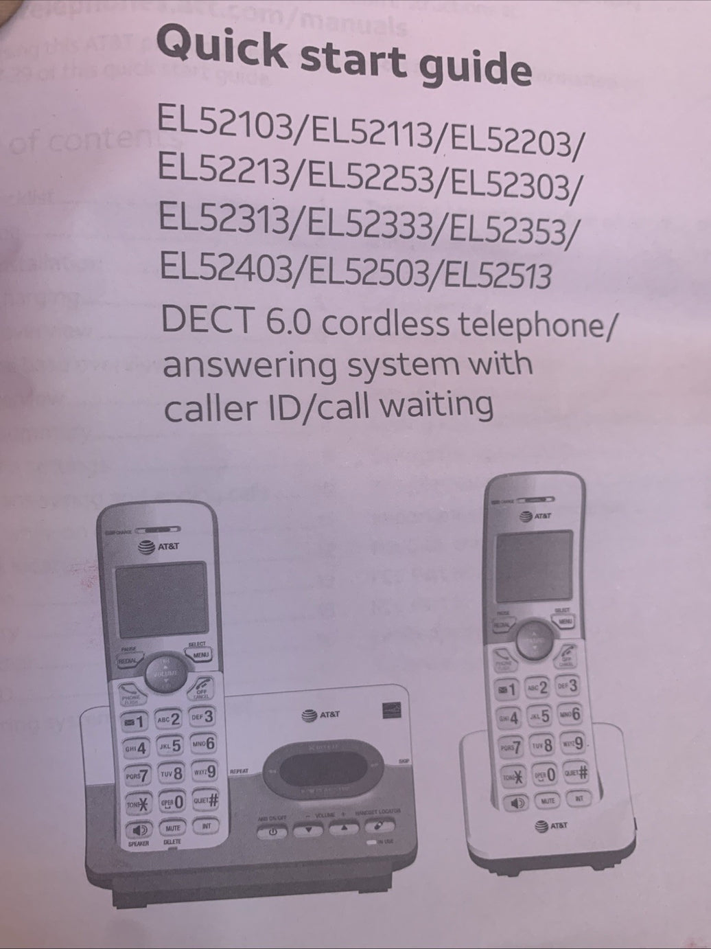 AT&T Cordless Phone System #EL52303 - 2Handsets W/Answering Machine,Working Cond0