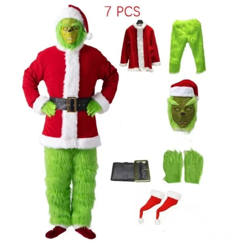 Adult Grinch Costume Mask And Outfit 6 Piece. MASK Might Scare The Kids. US XL0