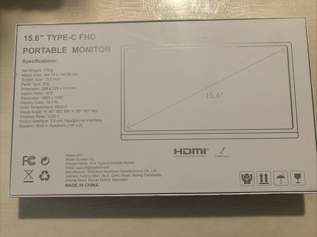 KYY 15.6-inch Type-C FHD 1920 x 1080p Monitor Portable Monitor - Gray1