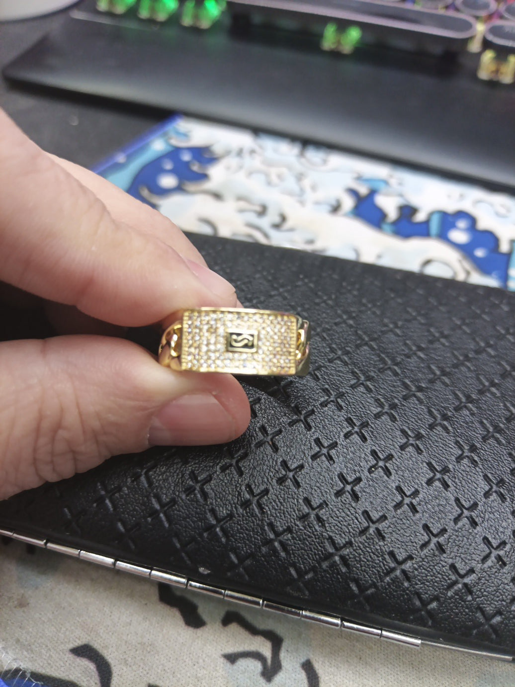 14k Dip Cuban Style Ring With CZ Diamonds Size 10, Beautiful Design 0