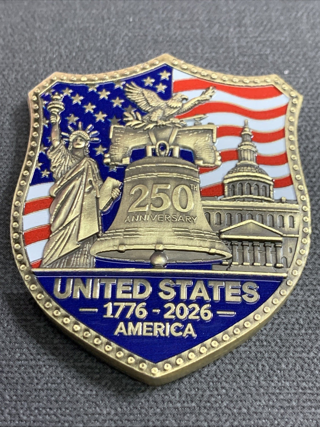 Liberty Bell 250th Challenge Coin 1.5 in round. Engraved Enameled Heavy Detailed0