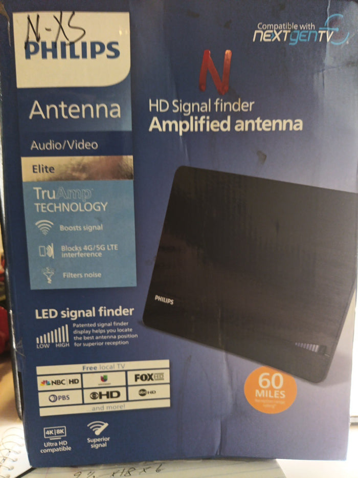 PHILIPS HD Elite Signal Finder Amplified Antenna 60 Mile Range (10ft Coax)0