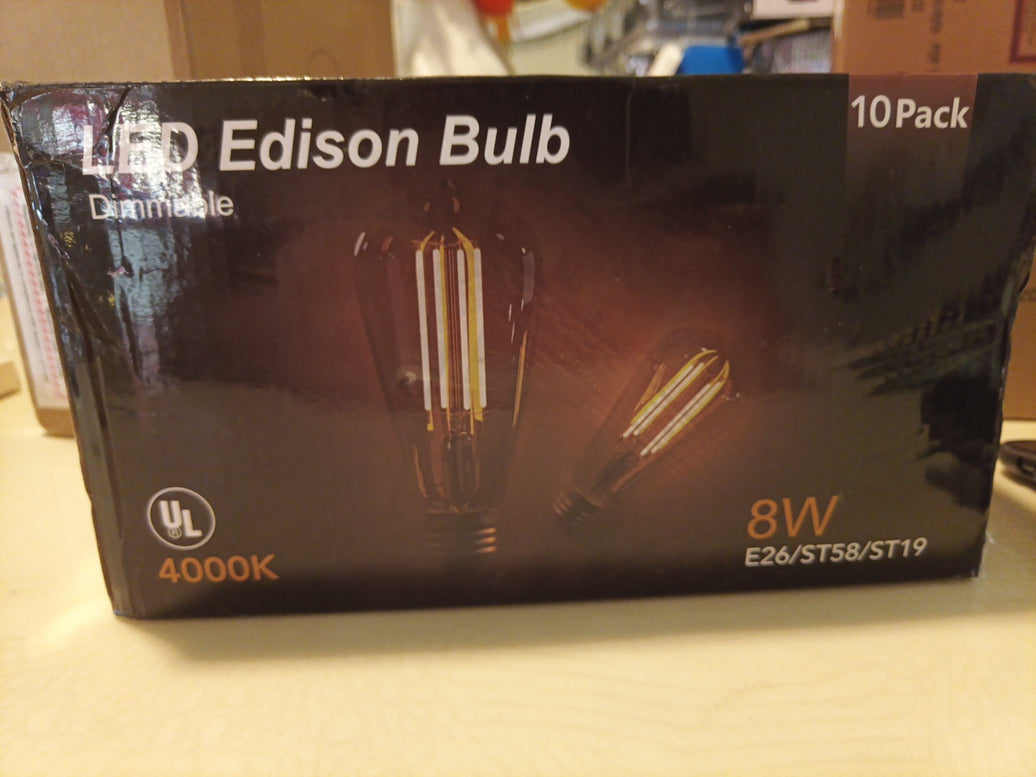 LED Edison Bulb 10 Pack 4000K Dimmable E26/ST58/ST190
