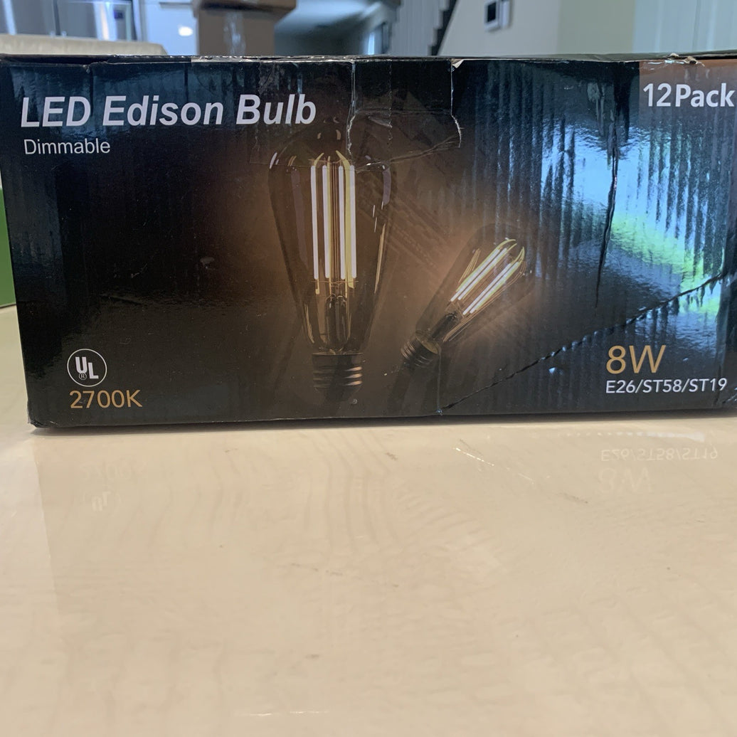LED Edison Bulb 12 Pack ST58D6 2700K Dimmable E26/ST58/ST190