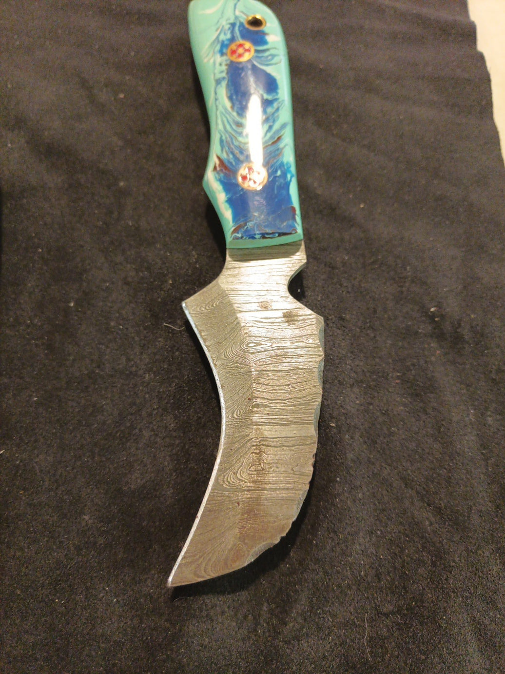 Damascus Fixed Blade With Leather Sheath 3.2 Inch Blade0