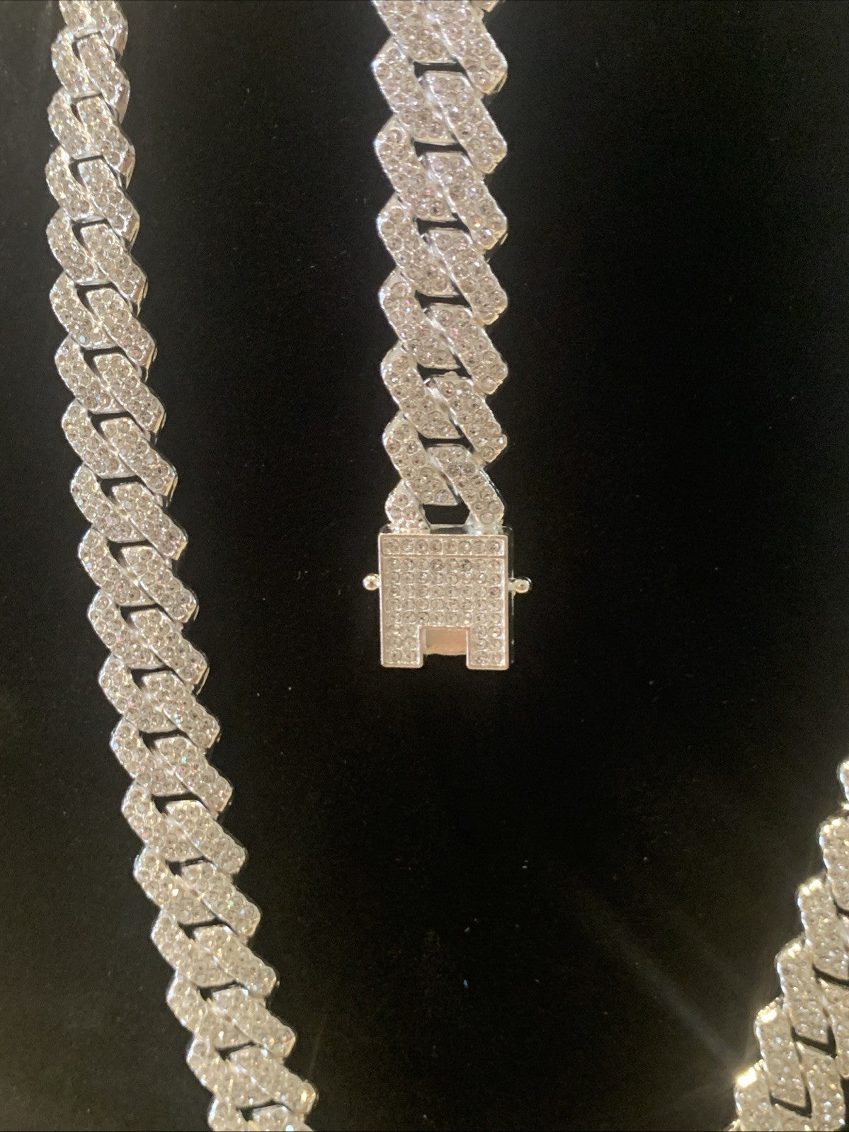 Silver Iced Out AAA CZ Cuban Link Chain 22” , 14 mm Thick, & Bracelet 8” 14 mm5