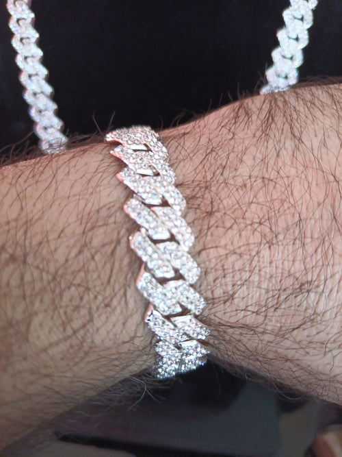 14 MM Miami Cuban Bracelet 7" CZ  AAA Quility Diamond, Silver Color0