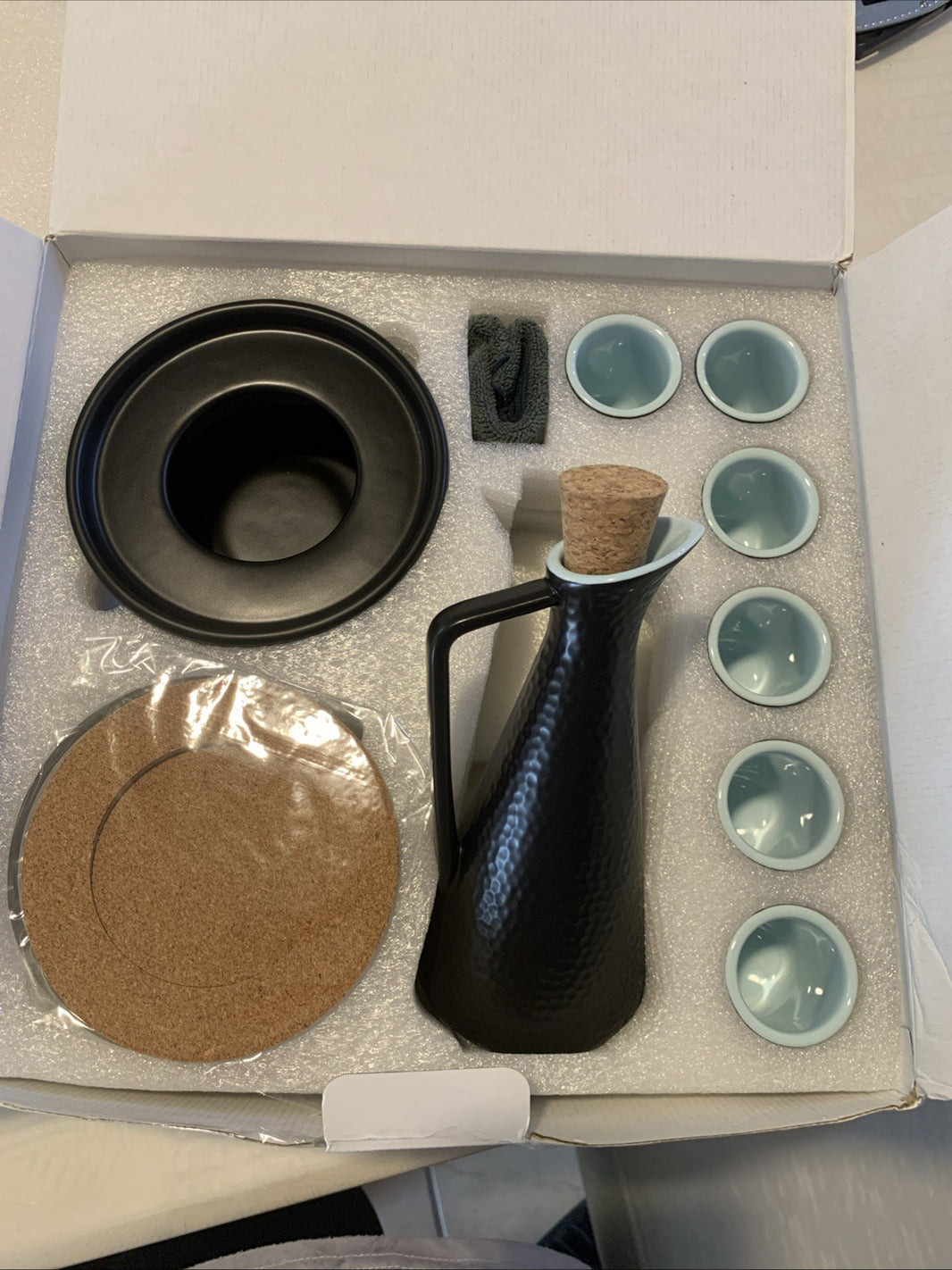 ZENS Sake Set with Warmer, 12 Ounce Embossed Ceramic Sake Bottle 6 Sake Cups ...0