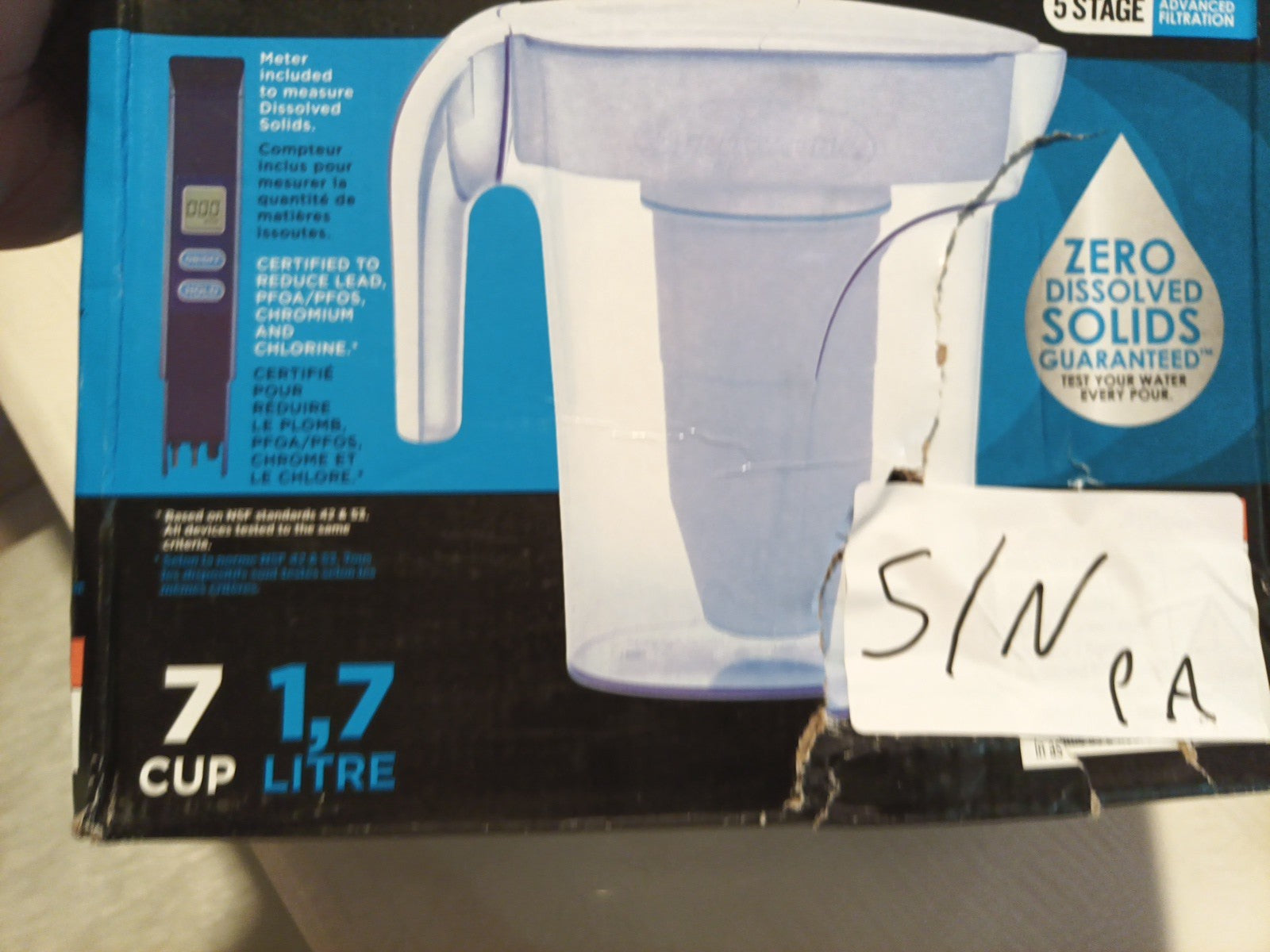 Culligan Zerowater 7-Cup - 1.7 Liter Water Pitcher - Filtration With Tester. NIB1