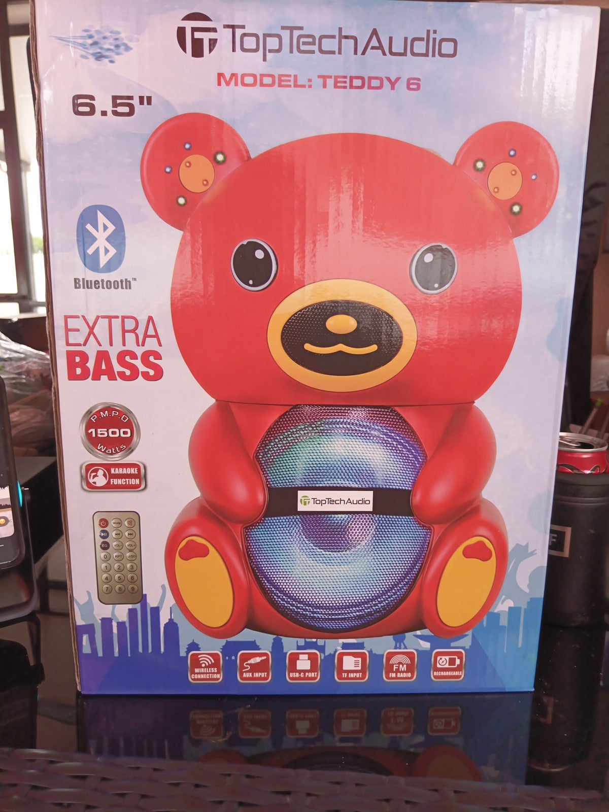 Teddy Bear 1500 Watts Portable Bluetooth Multimedia Speaker with LED light Red0