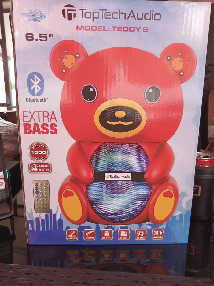 Teddy Bear 1500 Watts Portable Bluetooth Multimedia Speaker with LED light Red0
