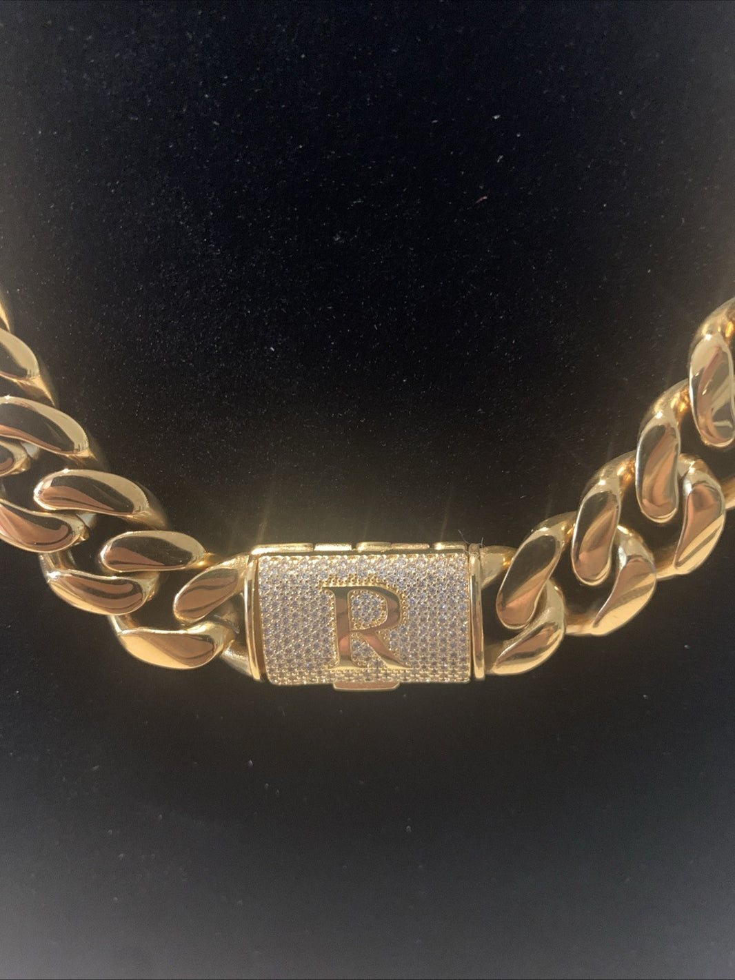 Cuban Link Chain 14k Gold-Plated 24-inch 14 mm & Bracelet 8” 14mm, SS, “R”1