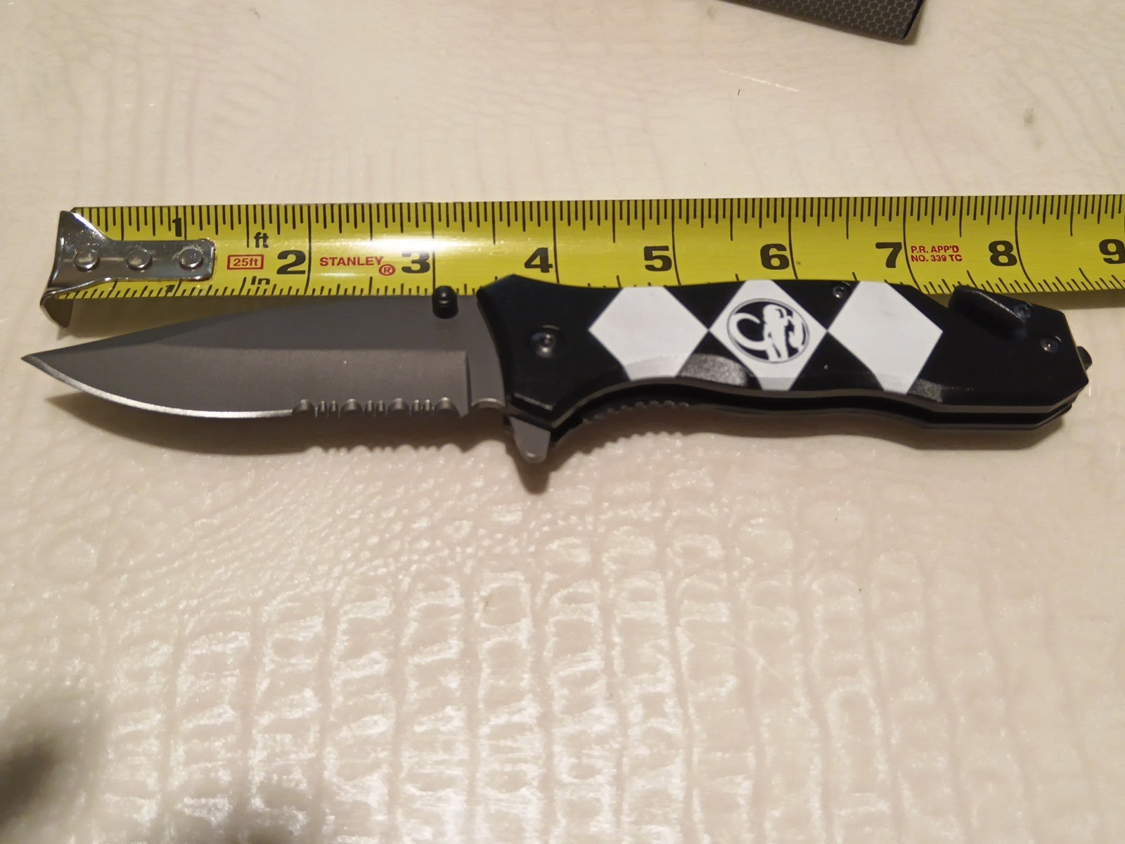 Black Power Ranger Pocket Knife Spring Assisted EDC Blade, Glass Breaker & Seatb5