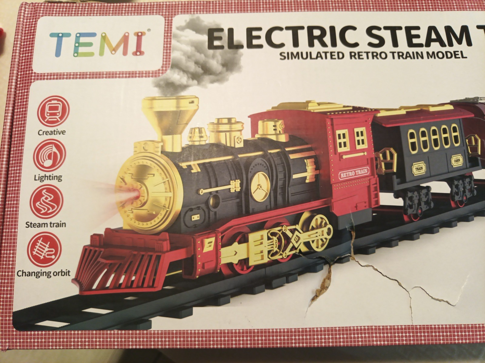 Temi Train Set Electric Steam Locomotive Engine Cargo Car Track Battery Operated1