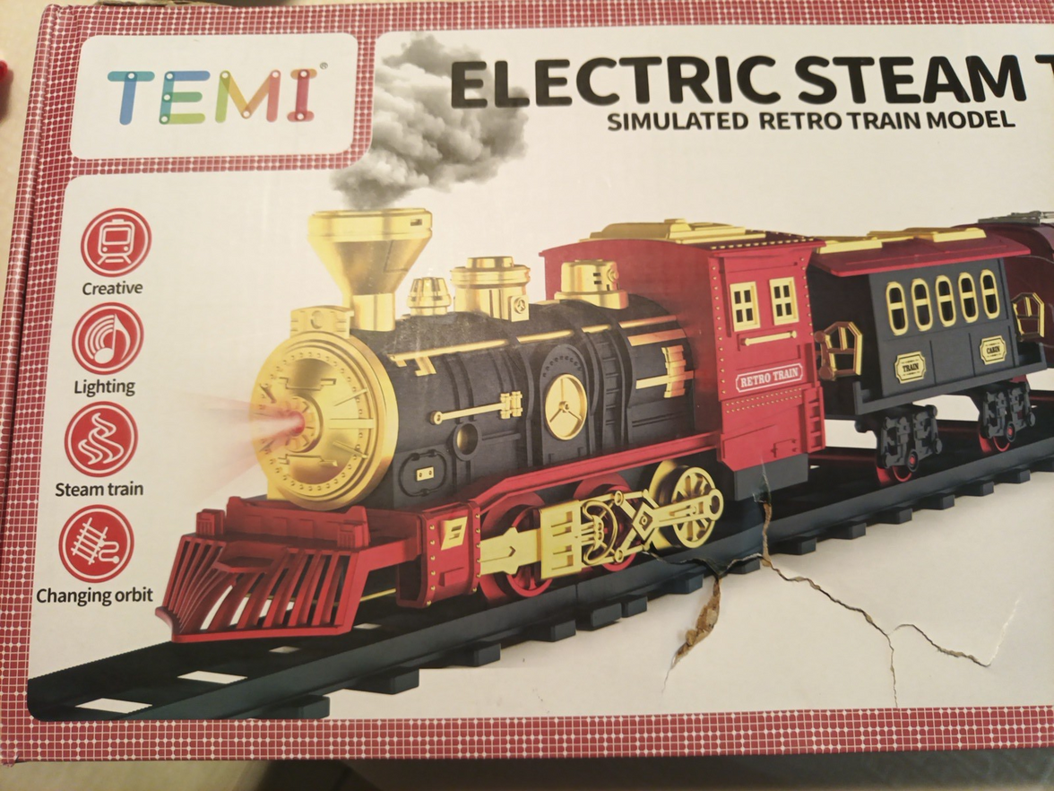 Temi Train Set Electric Steam Locomotive Engine Cargo Car Track Battery Operated1