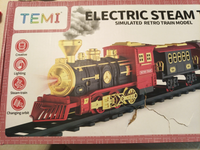 Temi Train Set Electric Steam Locomotive Engine Cargo Car Track Battery Operated1