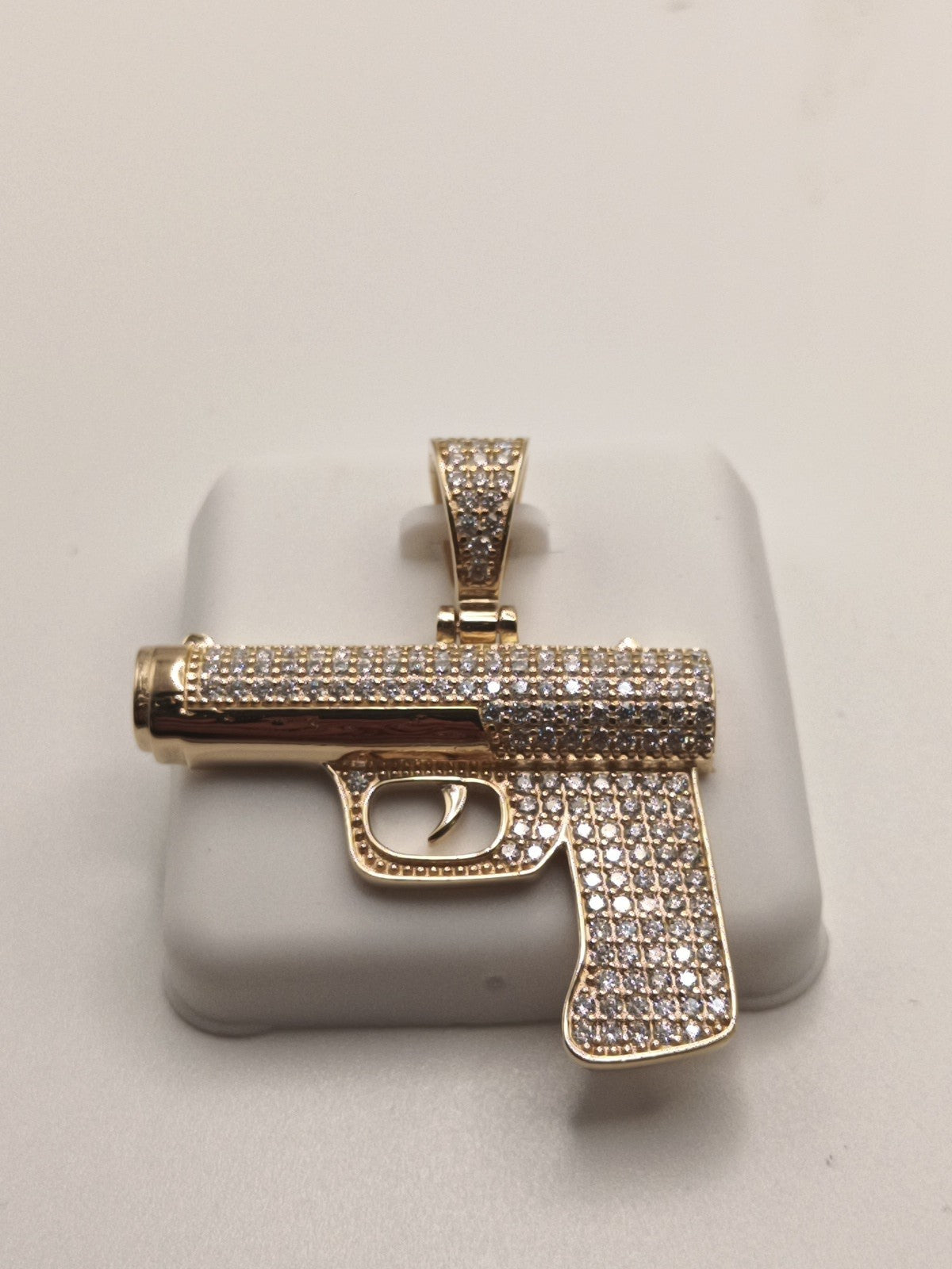 GLOCK PENDANT/GUN 925 SOLID STERLING SILVER 1.50 CTW MOISSANITE 1.5 INCHES LONG!0