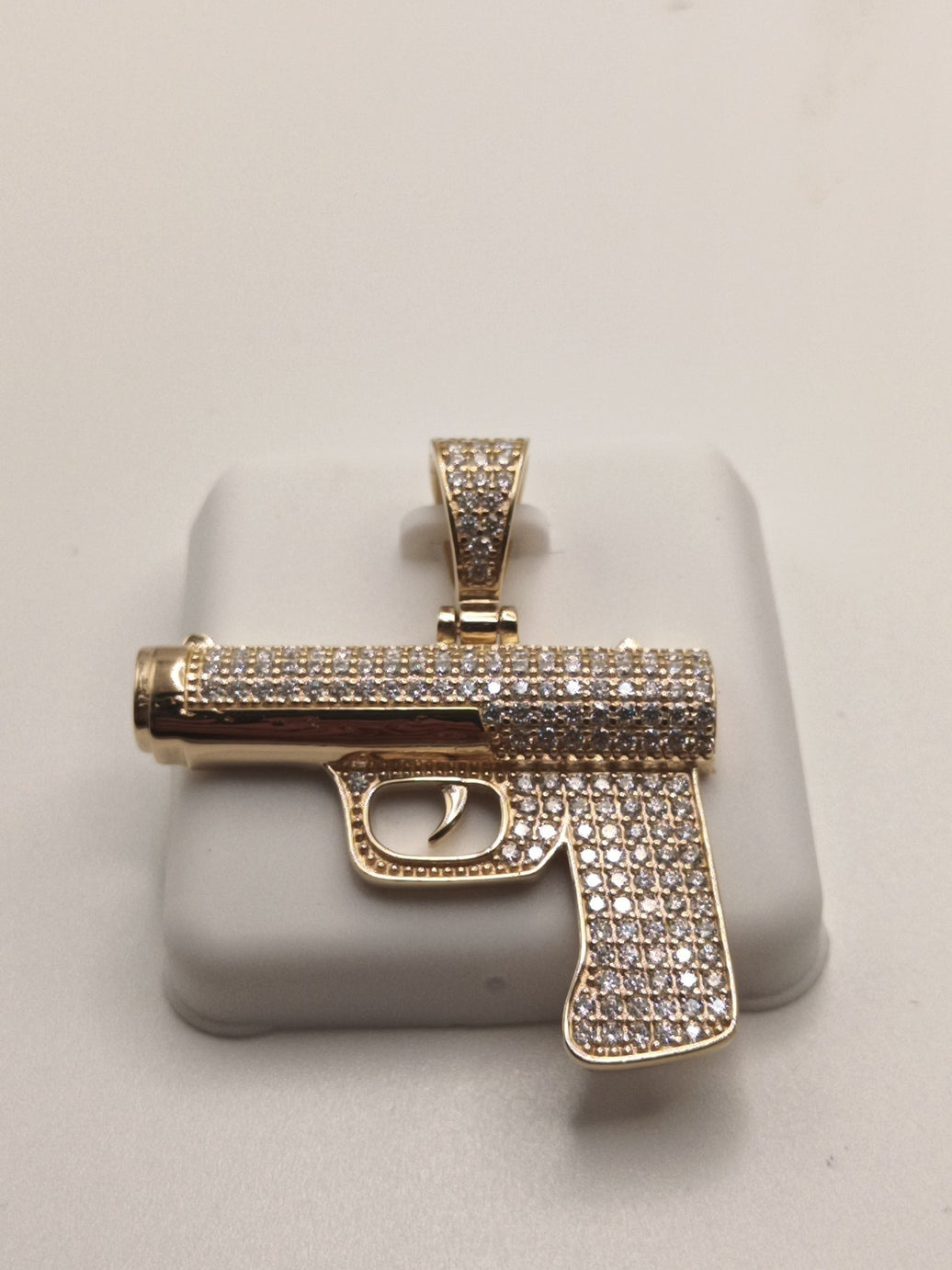 GLOCK PENDANT/GUN 925 SOLID STERLING SILVER 1.50 CTW MOISSANITE 1.5 INCHES LONG!0