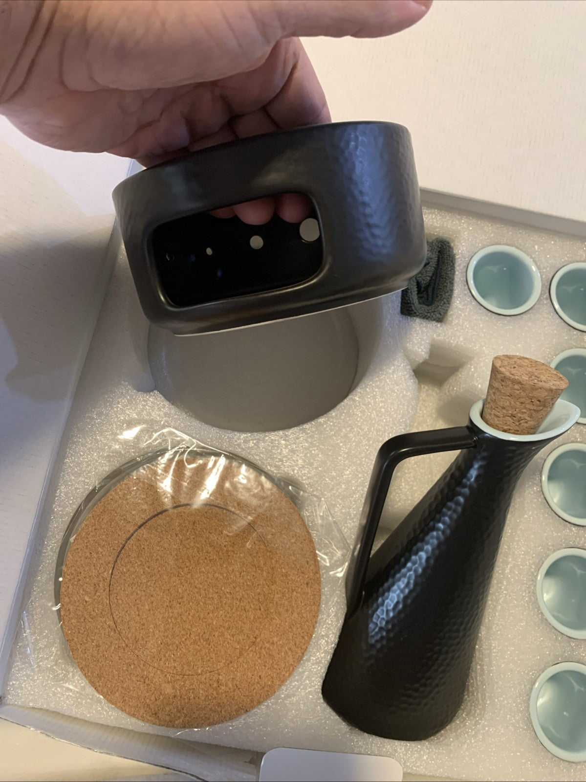 ZENS Sake Set with Warmer, 12 Ounce Embossed Ceramic Sake Bottle 6 Sake Cups ...1