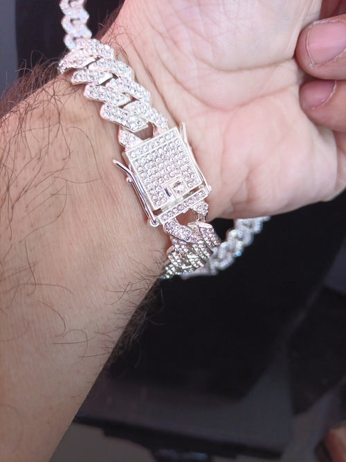 14 MM Miami Cuban Bracelet 7" CZ  AAA Quility Diamond, Silver Color1