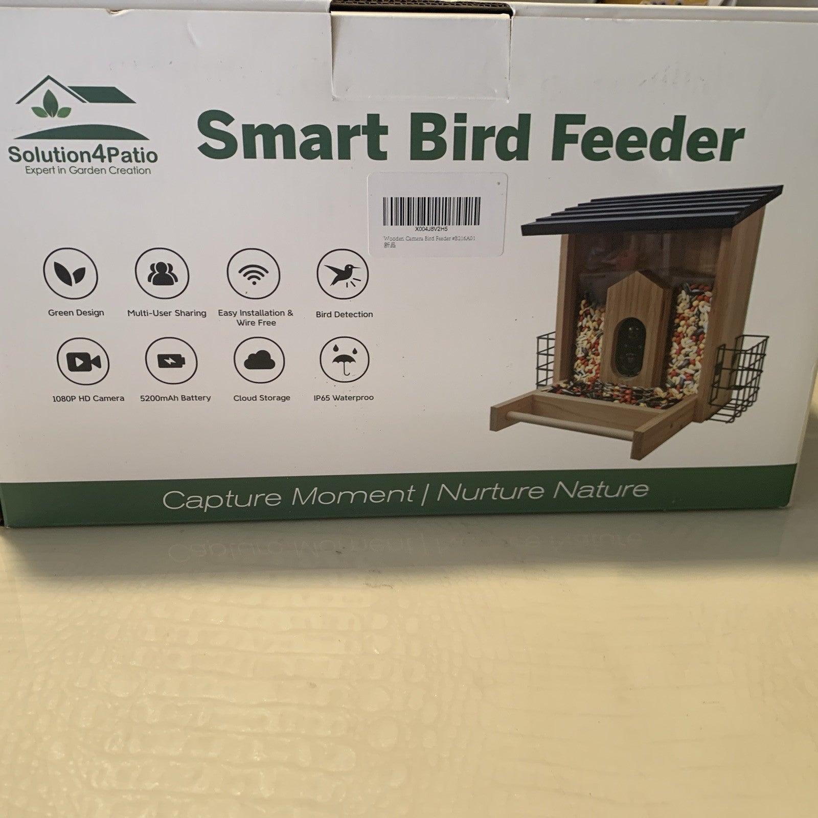 Solution4Patio Smart Bird Feeder AI Bird Identification. Ip65, Solar,  HD0