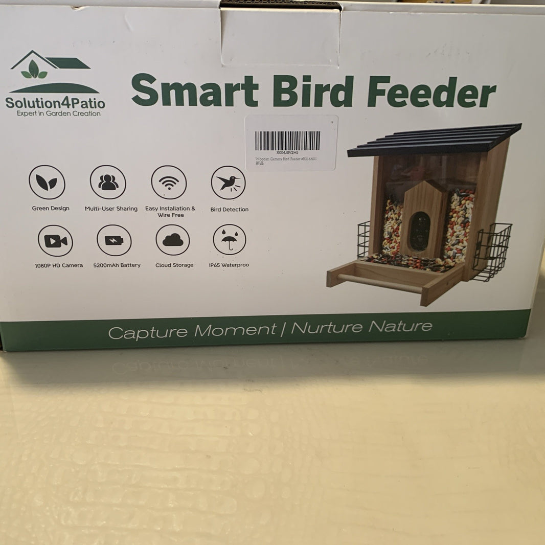 Solution4Patio Smart Bird Feeder AI Bird Identification. Ip65, Solar,  HD0