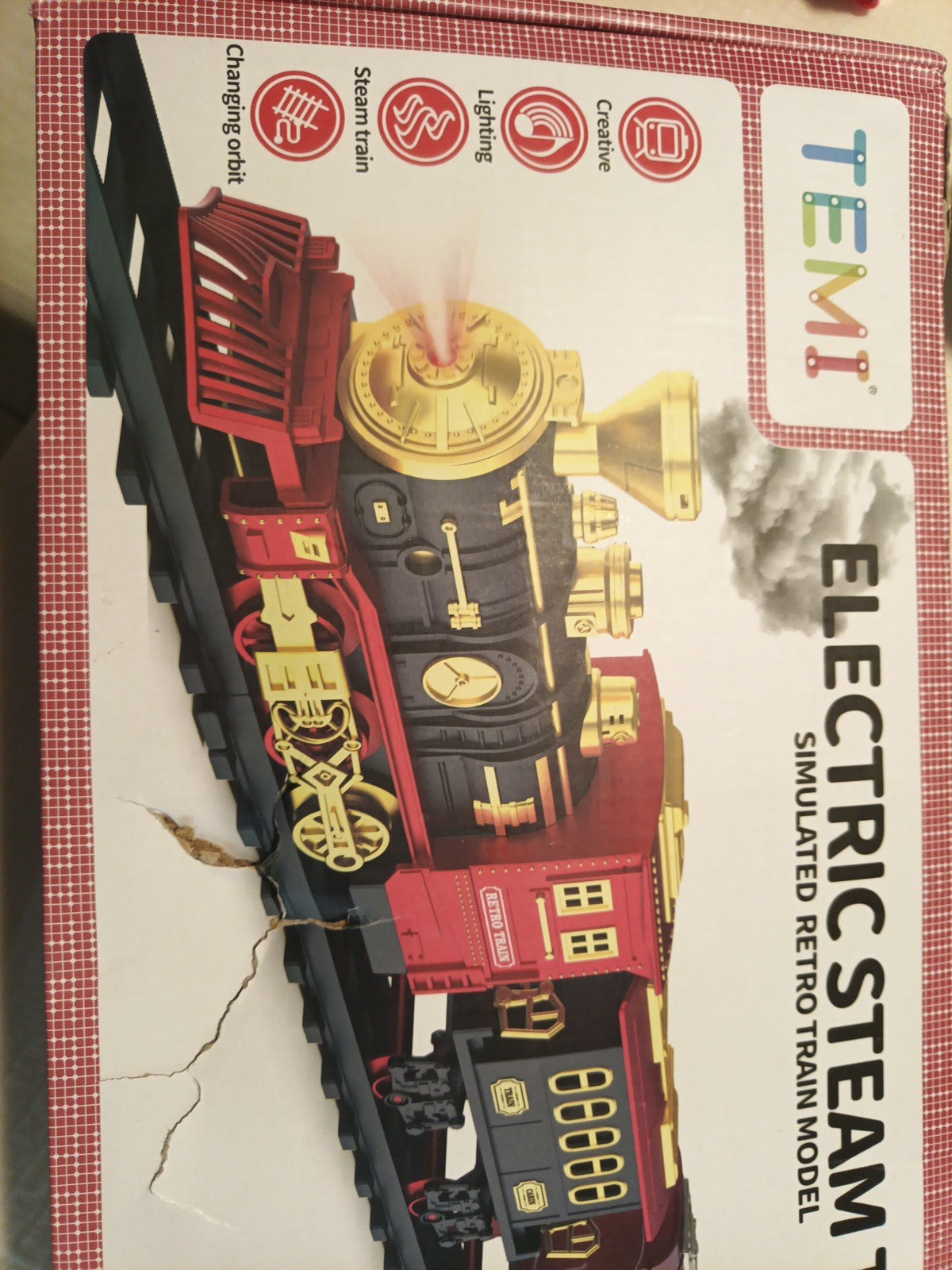 Temi Train Set Electric Steam Locomotive Engine Cargo Car Track Battery Operated1