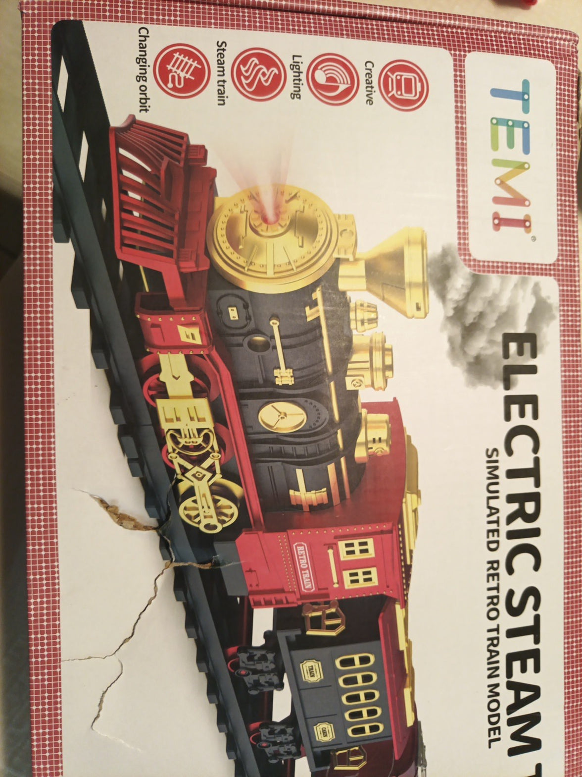 Temi Train Set Electric Steam Locomotive Engine Cargo Car Track Battery Operated1