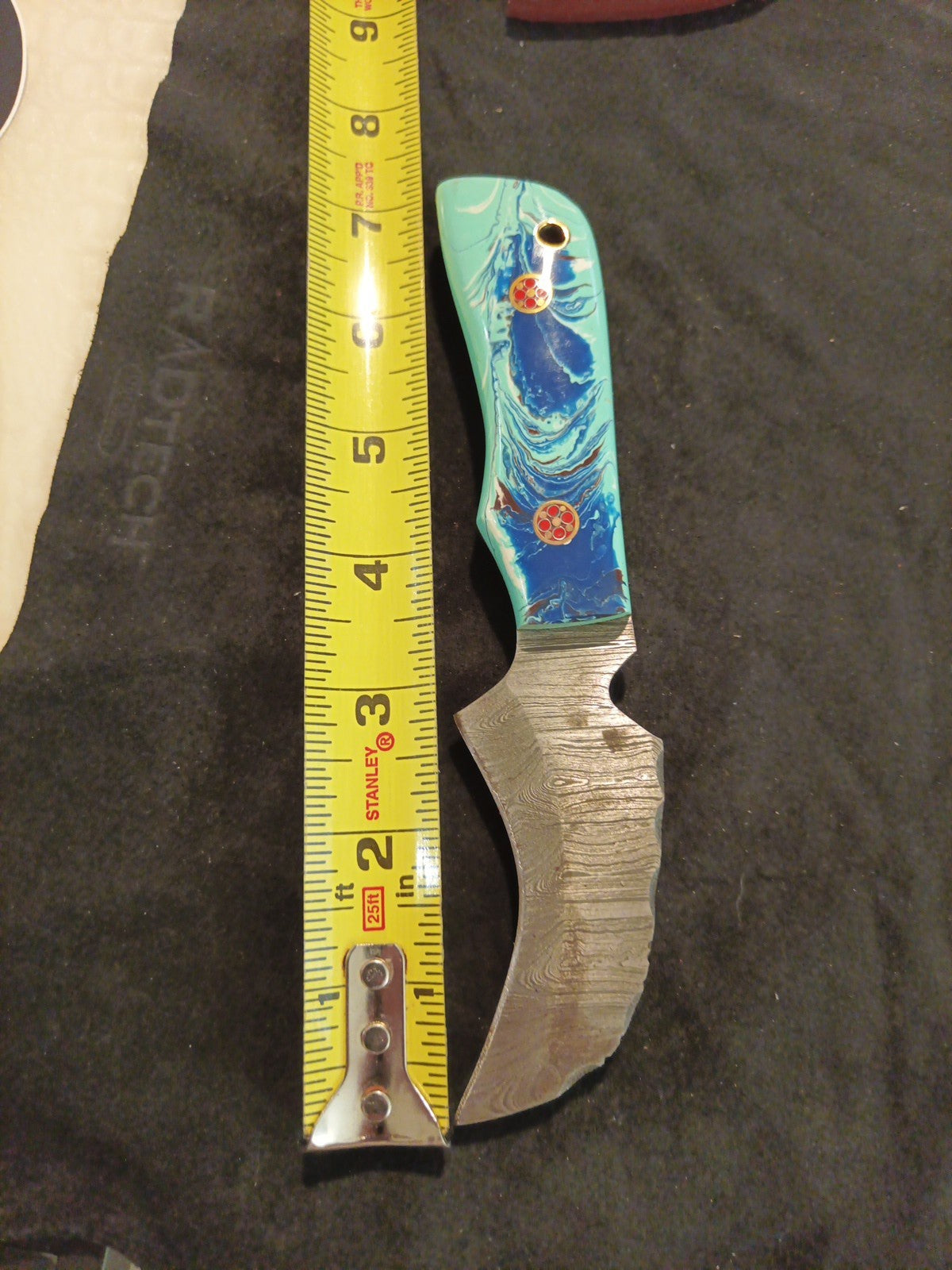 Damascus Fixed Blade With Leather Sheath  3.2 Inch Blade8