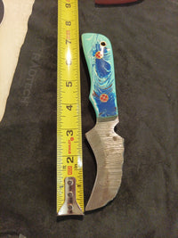 Damascus Fixed Blade With Leather Sheath  3.2 Inch Blade8