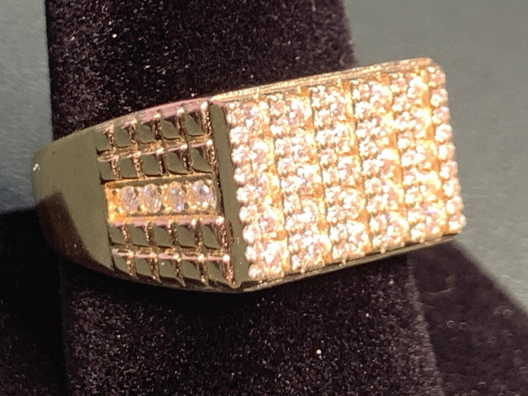Men's Sterling Silver Over 18k Gold Vermeil Plated S 10, Man Made Diamonds 1ctw0