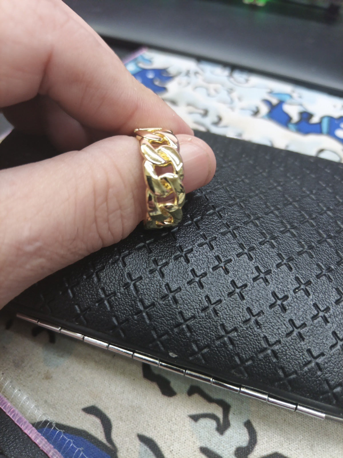 14k Dip Cuban Style Ring With CZ Diamonds Size 10, Beautiful Design 3