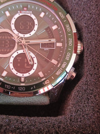 Naviforce Chronograph Green Leather Strap Gold Stainless Steel Case Analog Watch2