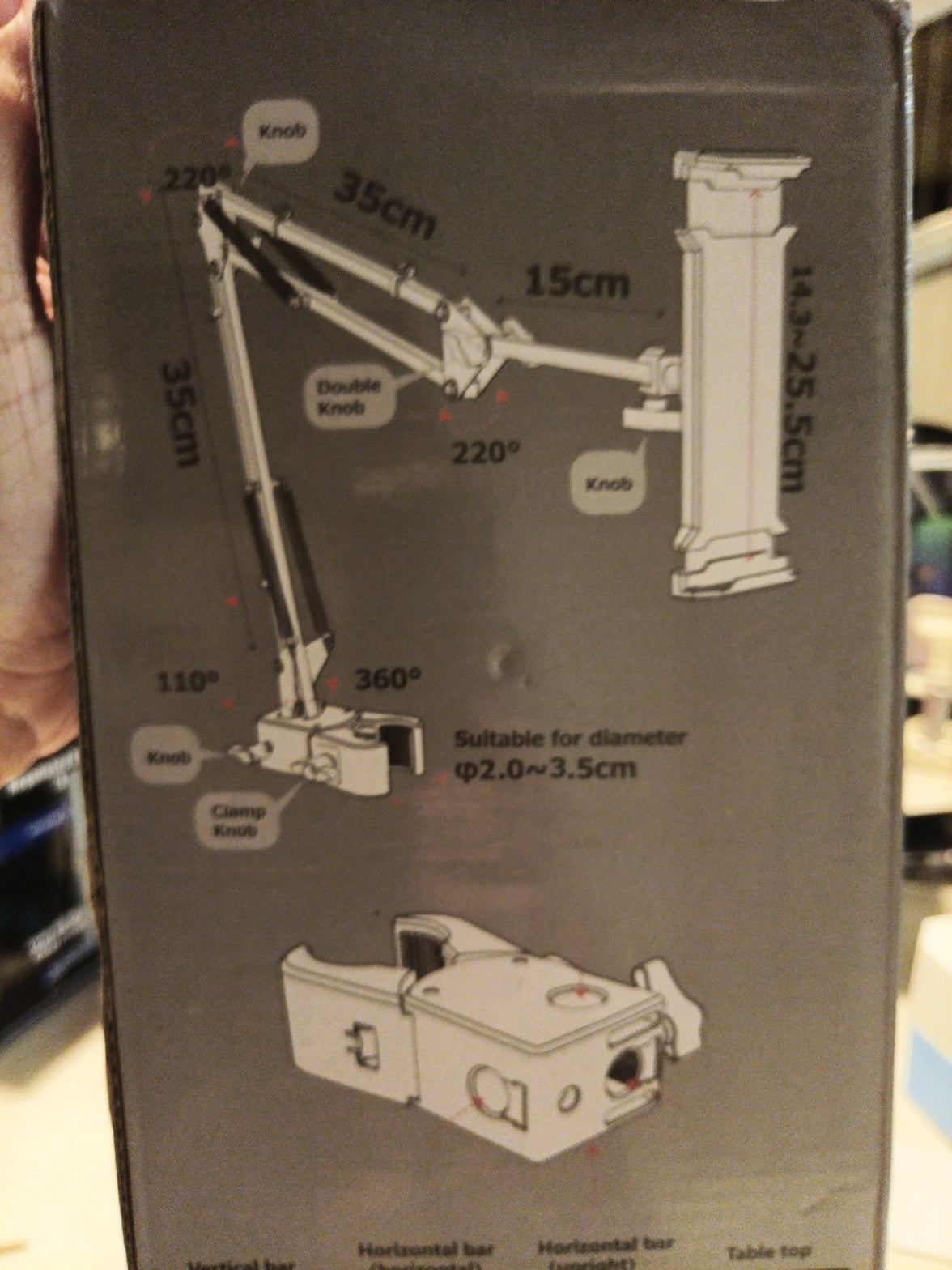 Universal Holder with Folding Long Arm Black. 3