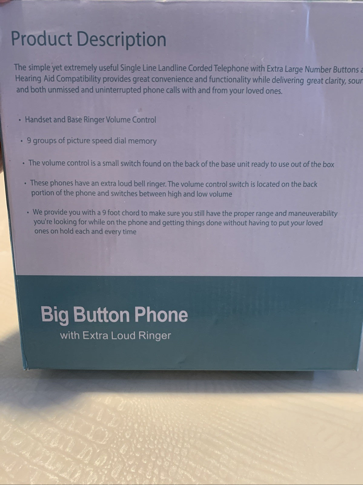 BIG BUTTON PHONE FOR SENIORS CORDED LANDLINE 9 SPEED DIAL Extra Load Ringer6