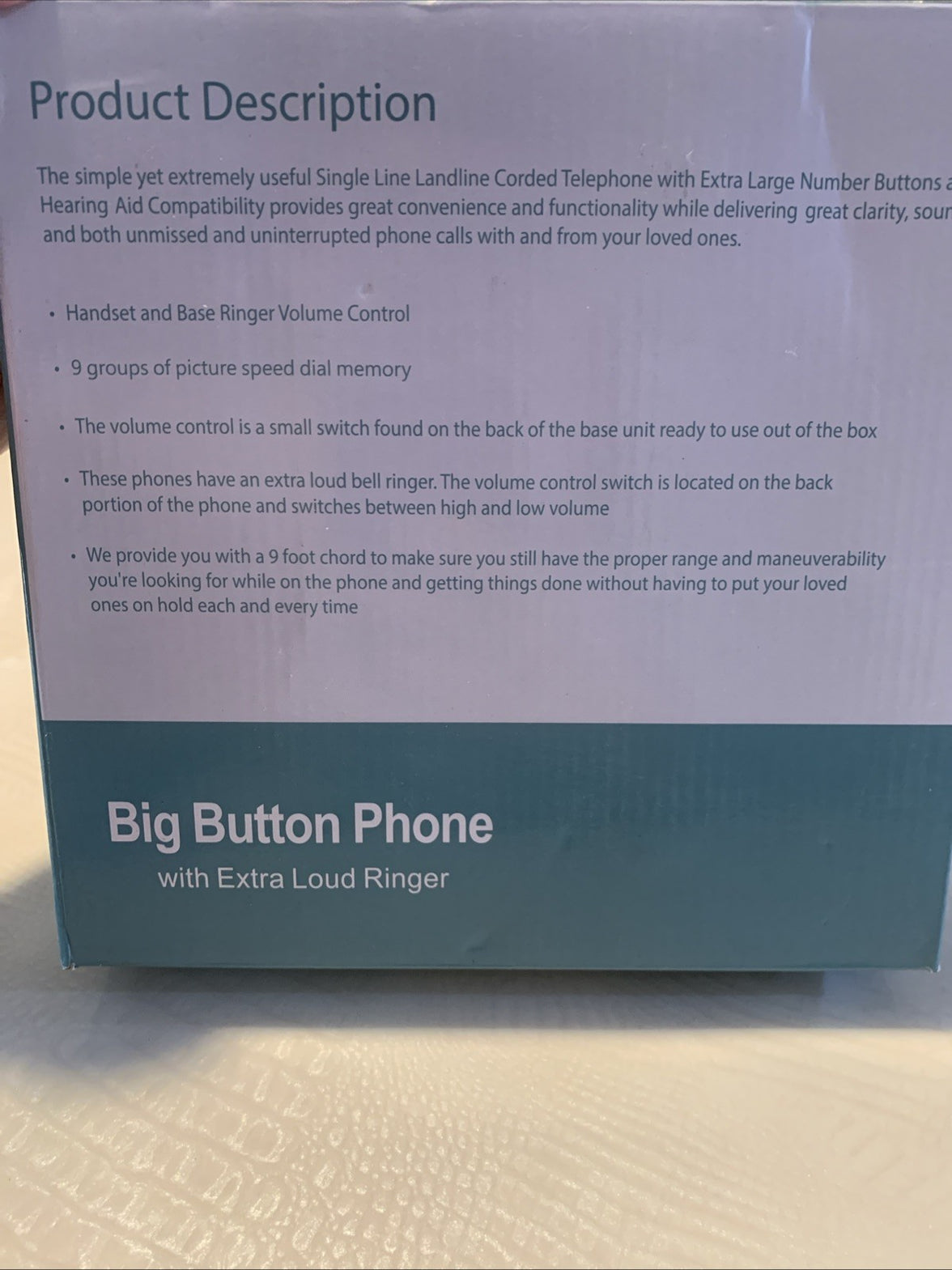 BIG BUTTON PHONE FOR SENIORS CORDED LANDLINE 9 SPEED DIAL Extra Load Ringer6