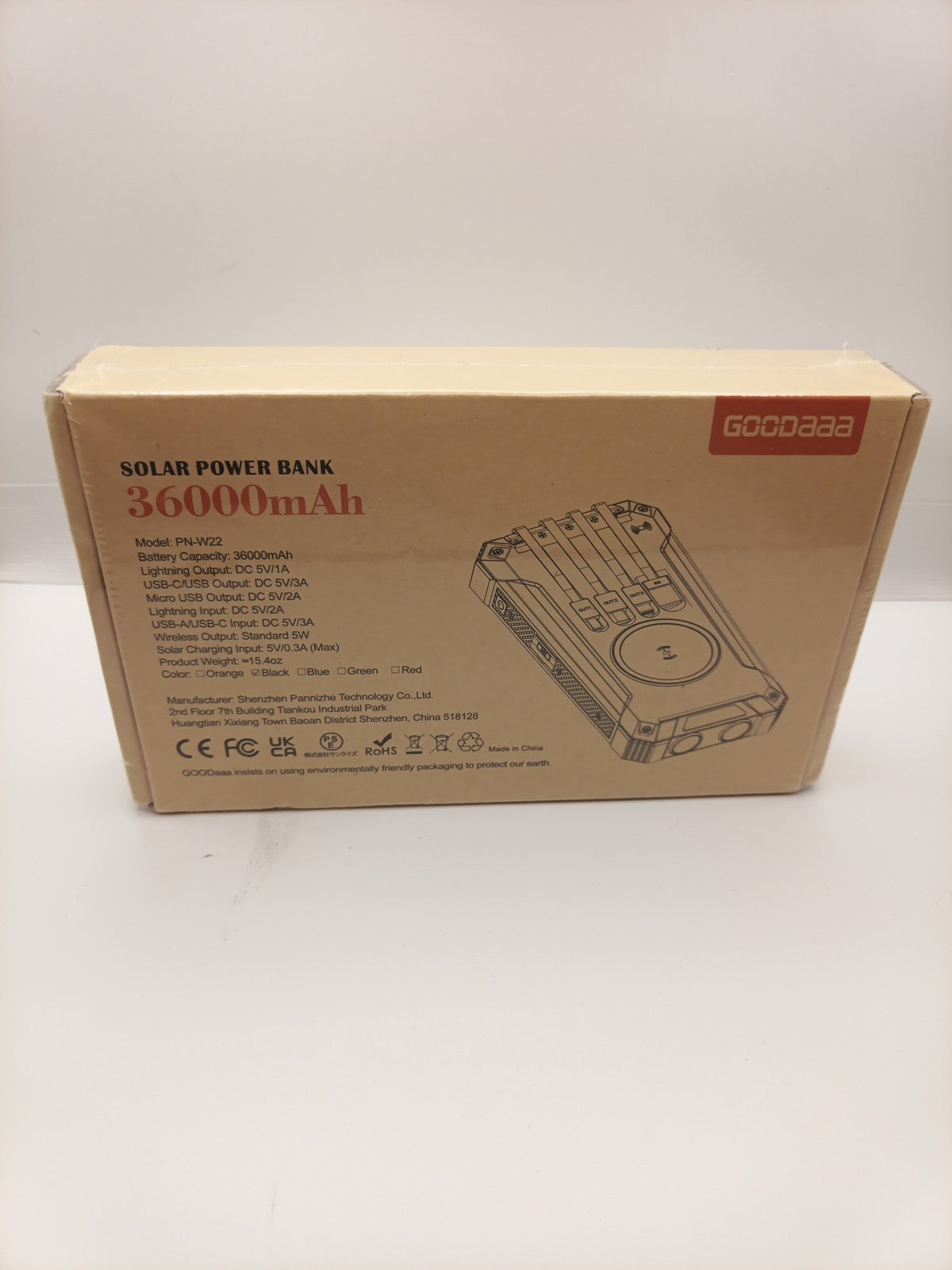GOODaaa Orange WIRELESS SOLAR POWER BANK CHARGER 36000mAh PN-W220