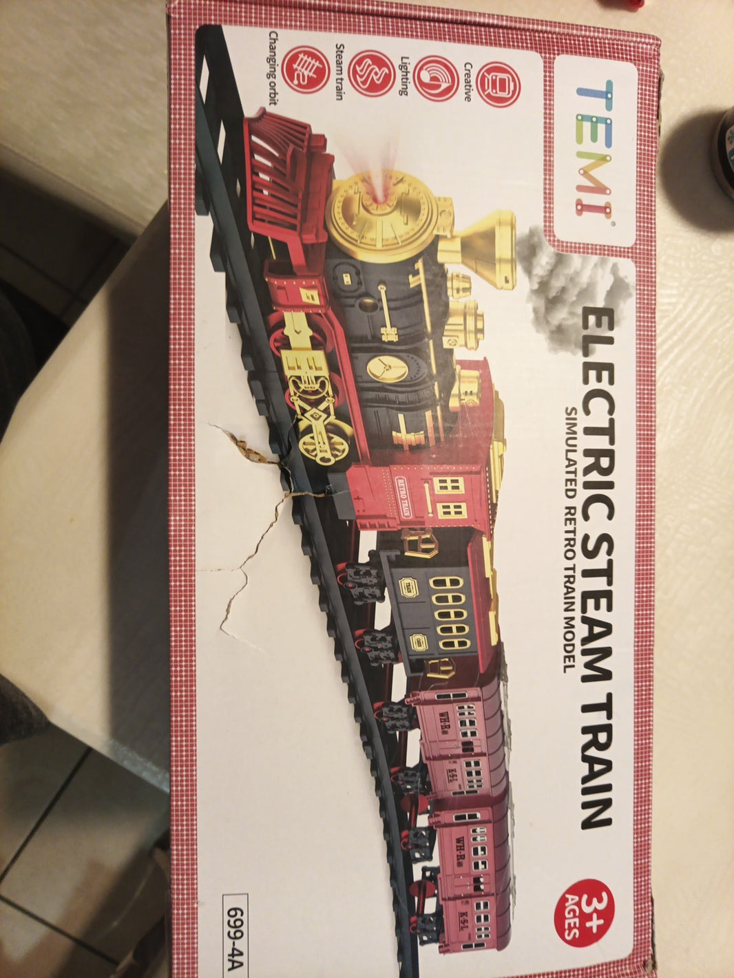 Temi Train Set Electric Steam Locomotive Engine Cargo Car Track Battery Operated0