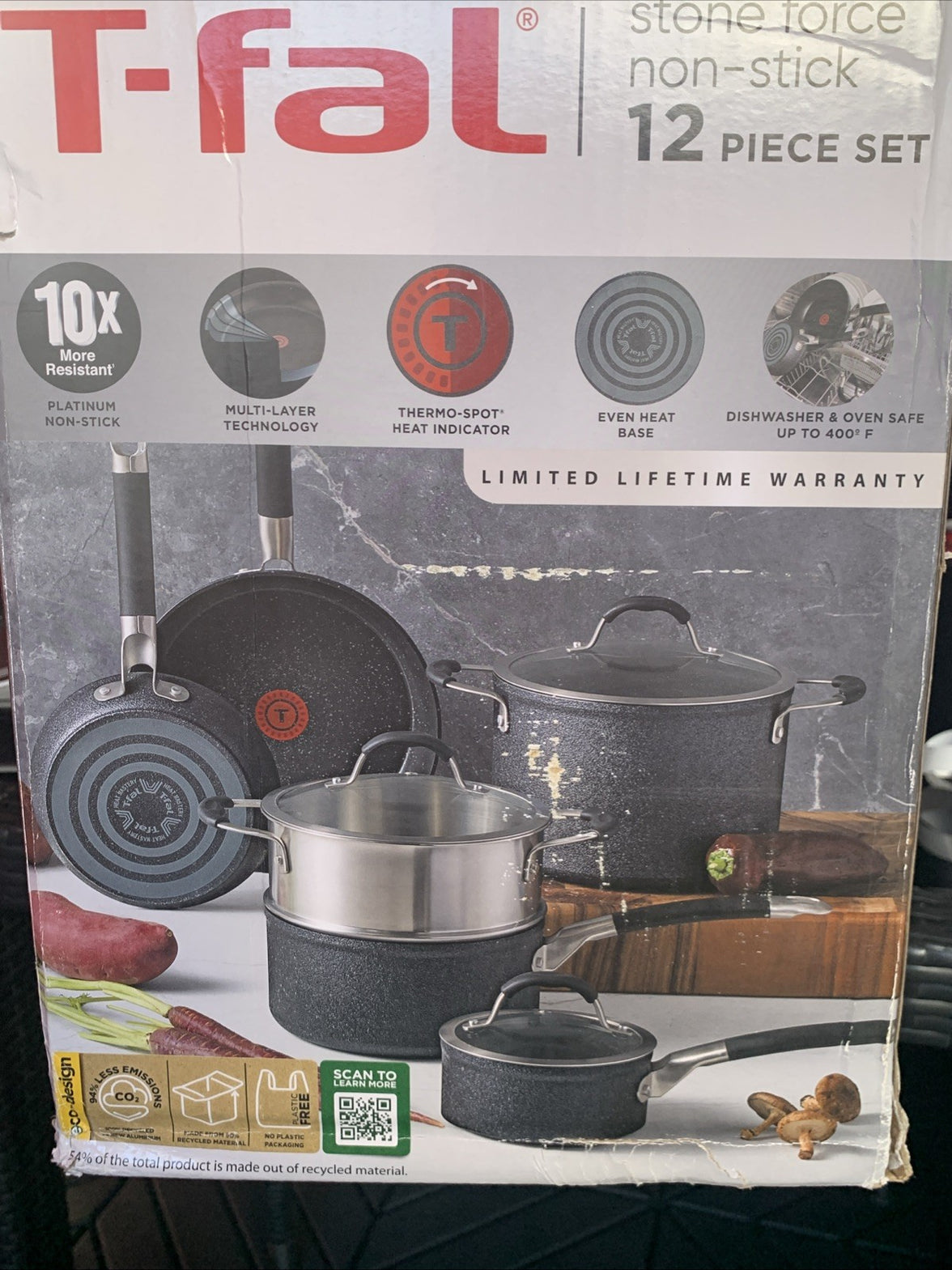 T-Fal Cookware Stone Force Nonstick Cookware Set 12 Piece See Photos4