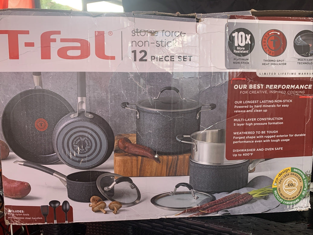 T-Fal Cookware Stone Force Nonstick Cookware Set 12 Piece See Photos0