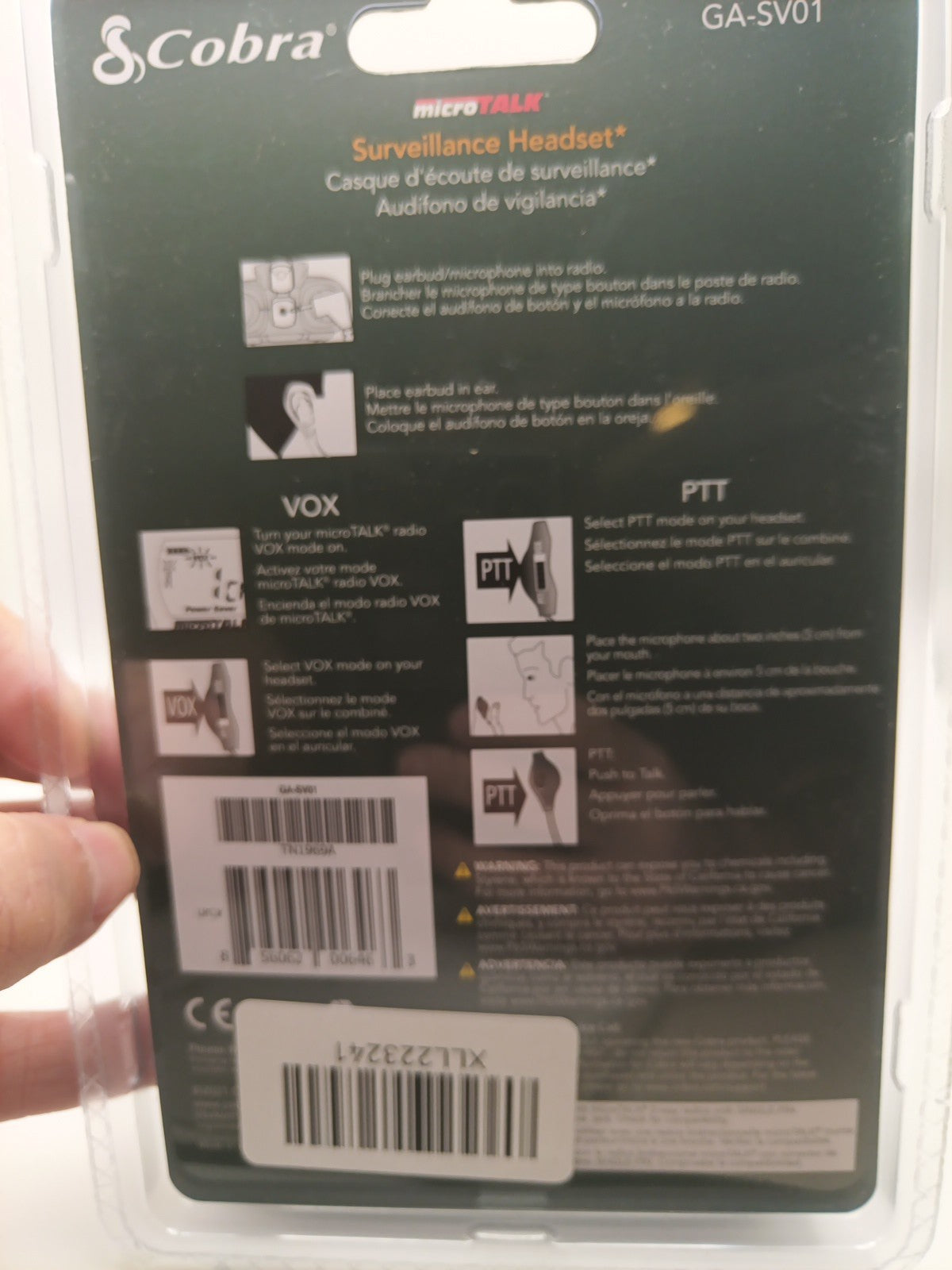 Cobra GA-SV01 Surveillance Headset Microphone MicroTalk2