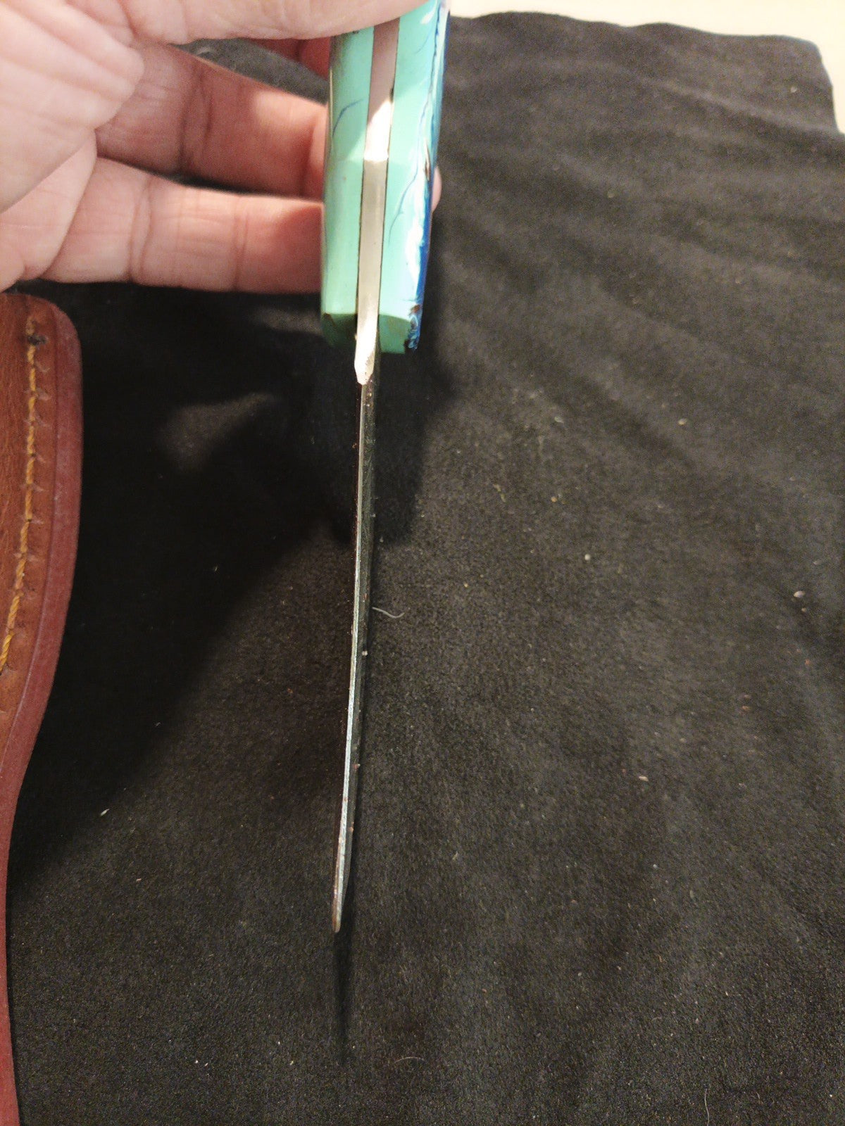 Damascus Fixed Blade With Leather Sheath  3.2 Inch Blade2