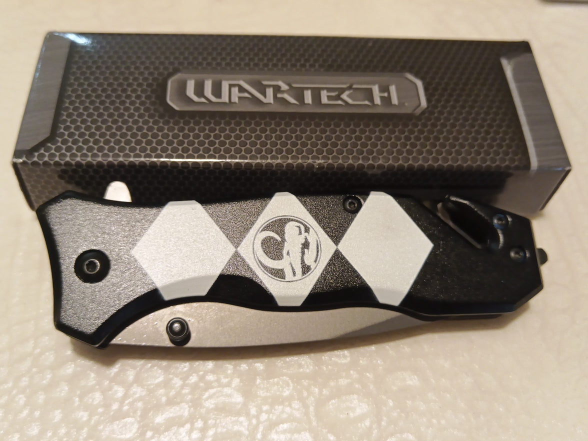 Black Power Ranger Pocket Knife Spring Assisted EDC Blade, Glass Breaker & Seatb7